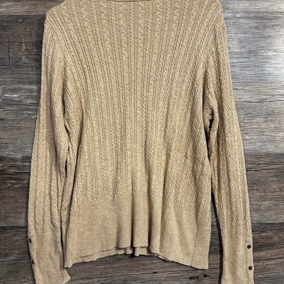Dress Barn Tan V-Neck Sweater with Cable Knit Design - Picture 2 of 5
